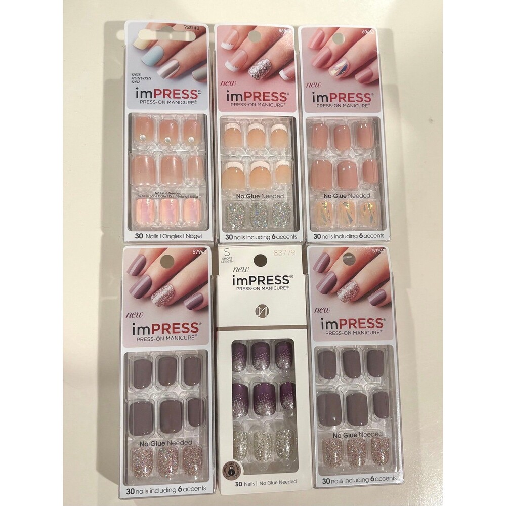 Kiss ImPress Press-On Pink Length Square Nails 6 sets